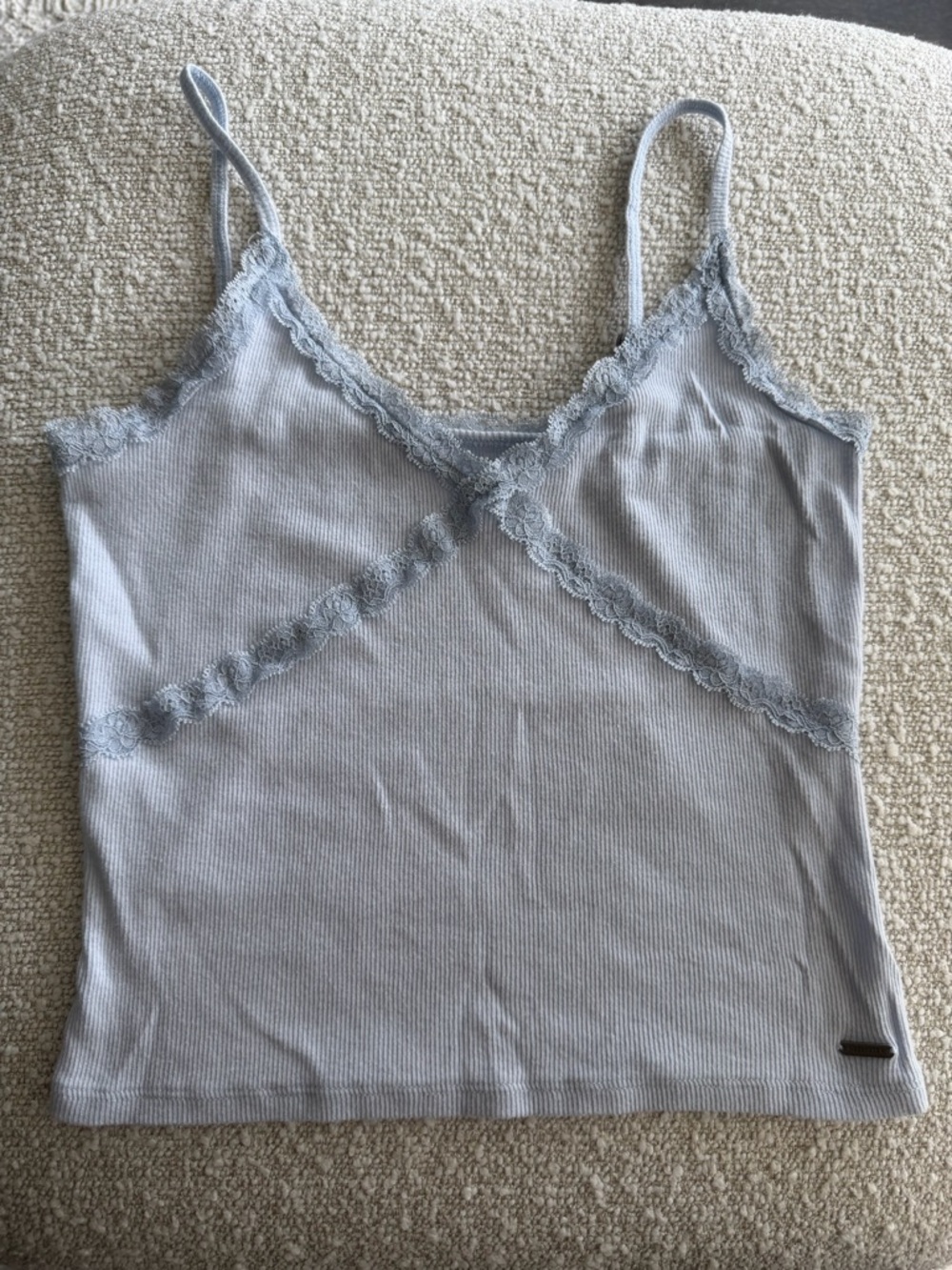 Light  blue Lace-Trim Ribbed Cami Top